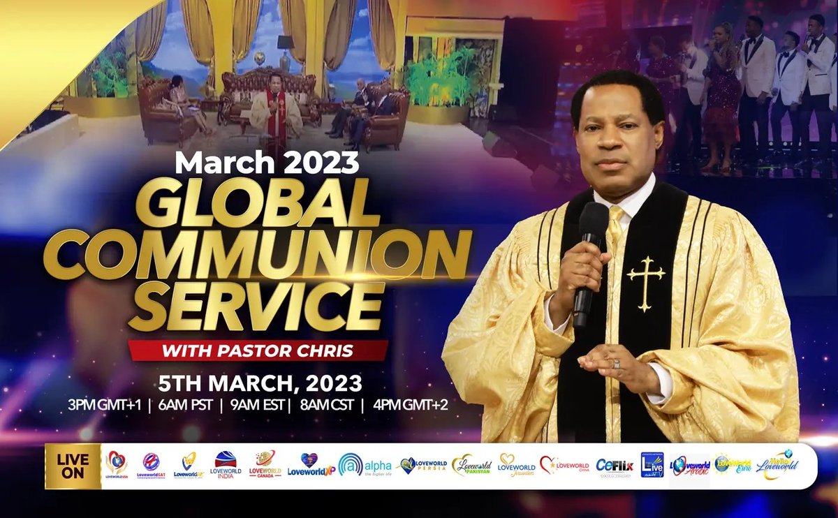 LibraryPastor's tweet photo. It's  24 hours to the March Global Communion Service with Pastor Chris.
Join the Live Broadcast at 3pm GMT+1 on all Loveworld Networks.
#pcdl 
#communionservicewithpastorchris 
#march2023 
#yourloveworldspecials 
#RhapsodyOfRealities 
#healingstreams https://t.co/qYxGPdbQq9