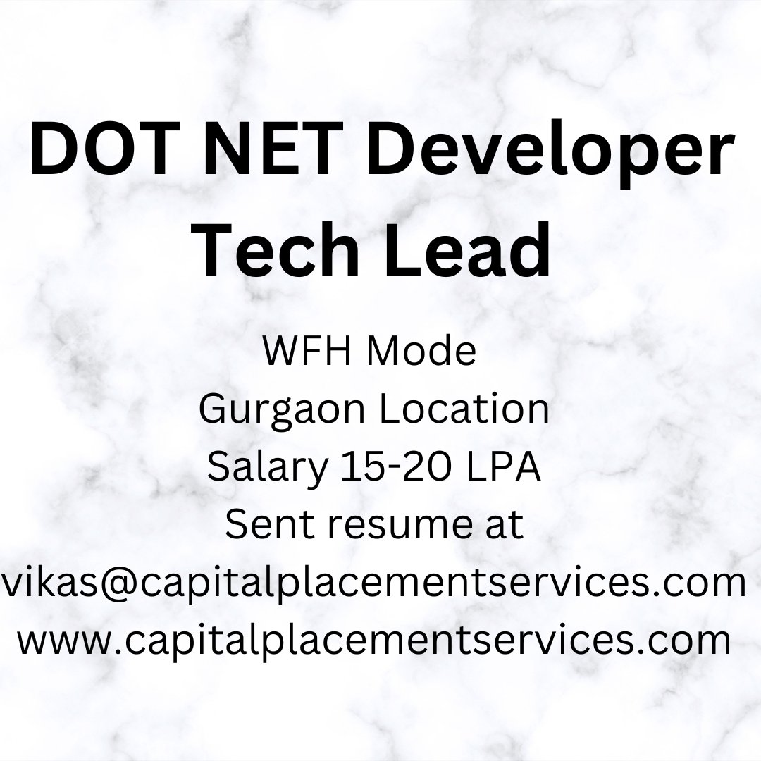 capitalplacemnt's tweet image. Dot Net Developer WFH
vikas@capitalplacementservices.com
capitalplacementservices.com

#DotNet 

#dotnetdevloper

#gurgaonjobs