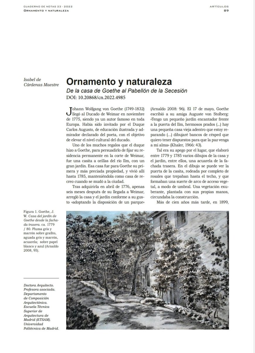 icardenasm's tweet photo. El artículo estudia las teorías de Goethe sobre la asimilación estética de lo vegetal, y llega a las interpretaciones de lo natural en la Secesión vienesa. Hablar de ornamento no siempre es aburrido. Hablar de cómo los primeros románticos entendieron la naturaleza es apasionante. https://t.co/kAYnQT4eVU