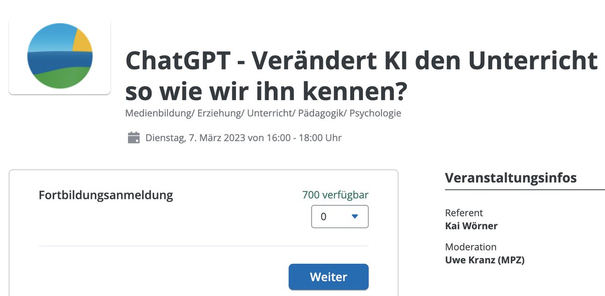 paedagogiker's tweet photo. Der #hypecycle ist noch auf dem Peak! 300 TN, wir sind überwältigt. @Woe_Real Meldet euch gern an: https://t.co/q6G7i1mfpF #LernenmitKI #chatGPT #medpaed #Medienkompetenz #twlz #twittercampus #bayernedu meets #MVedu https://t.co/yOF4hUEJho