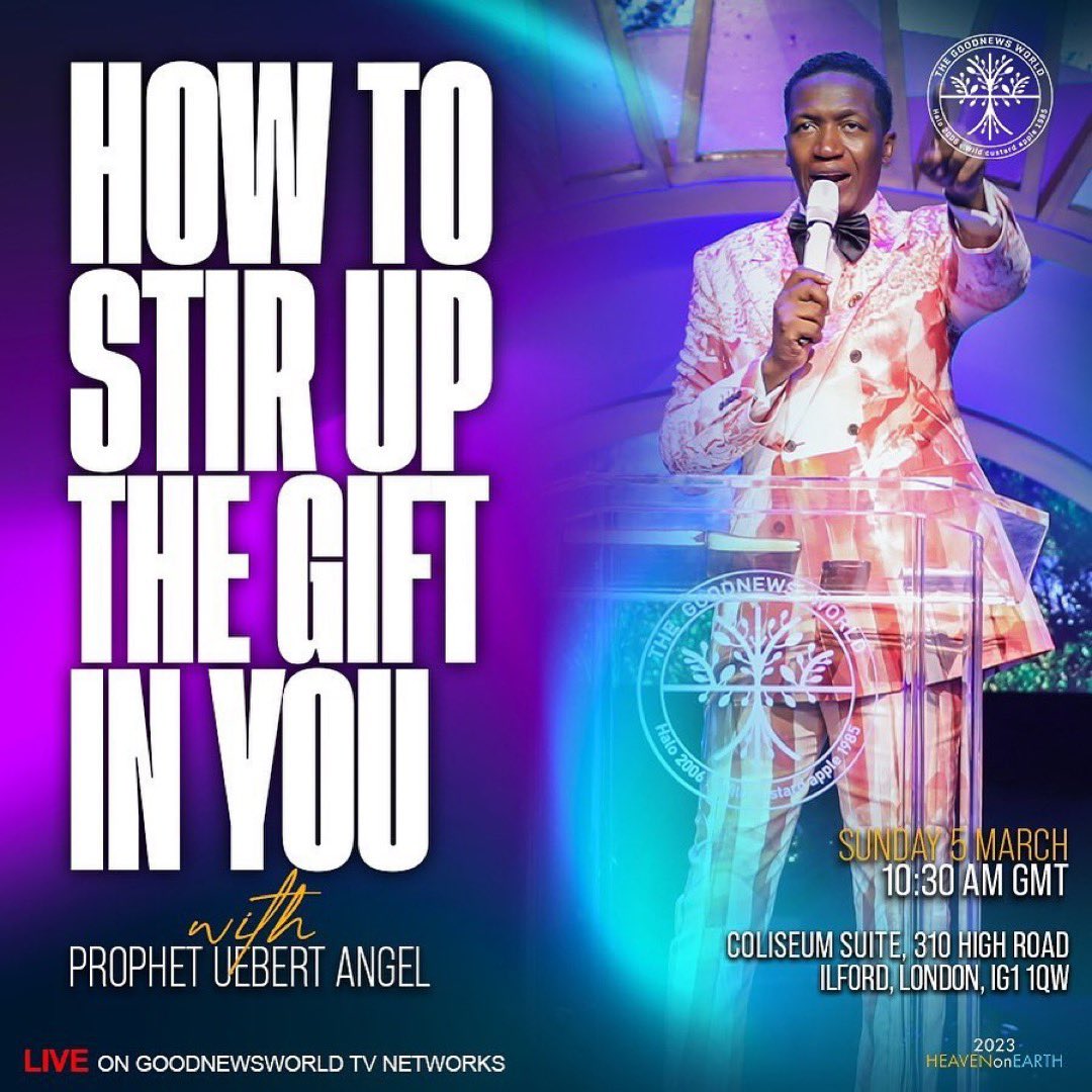 How to STIR UP the GIFT OF GOD in YOU 10:30am this SUNDAY. Come and get your spiritual gifts activated. 

#UebertAngel #GoodNewsWorld #SpiritEmbassyLondon #London #UK #ChristianChurchLondon #LondonChurch  #LondonCity #LondonUK #ChristianChurchInLondon #UnitedKingdom