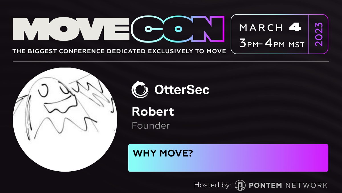 Join founder <a href="/NotDeGhost/">Robert Chen</a> at MoveCon 2023, organized by our friends at
<a href="/PontemNetwork/">Pontem Labs</a>! 

🧠Topic: WHY MOVE
⏰When: March 4th, 3pm MST 
🎯Where: In-person at APTOS HOUSE (and online)

In-person registration: lu.ma/aptoshouseethd…
Online registration: movecon.live
