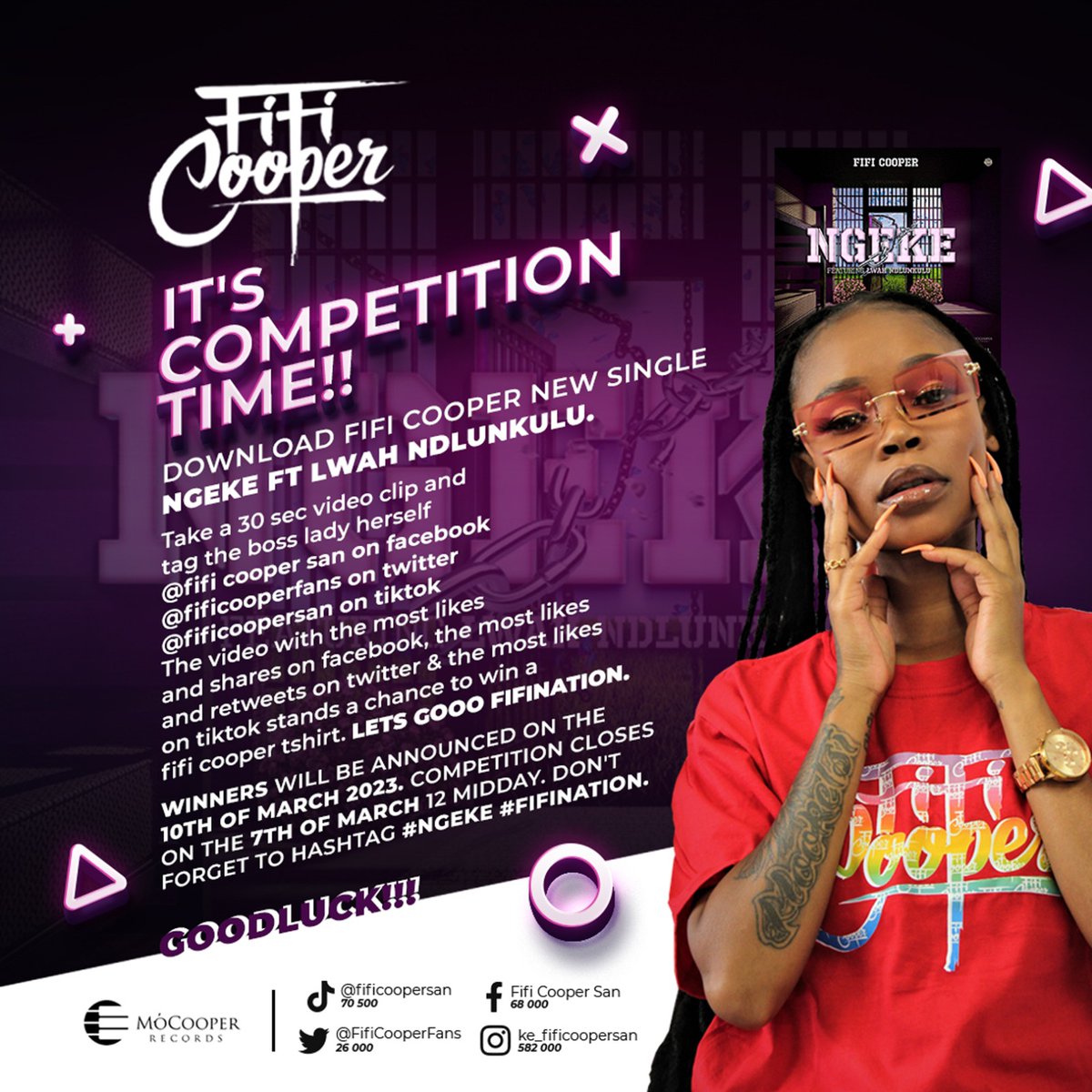 FifiCooperFans's tweet photo. Competition :
DOWNLOAD NEW SINGLE NGEKE FT LWAH NDLUNKULU, TAKE A 30 SEC VIDEO CLIP AND TAG ME.
DON'T FORGET TO HASHTAG #NGEKE #FIFINATION.
GOODLUCK ‼️
Stream and download here : https://t.co/99QDe1UfFo https://t.co/kDBVKYBTUw