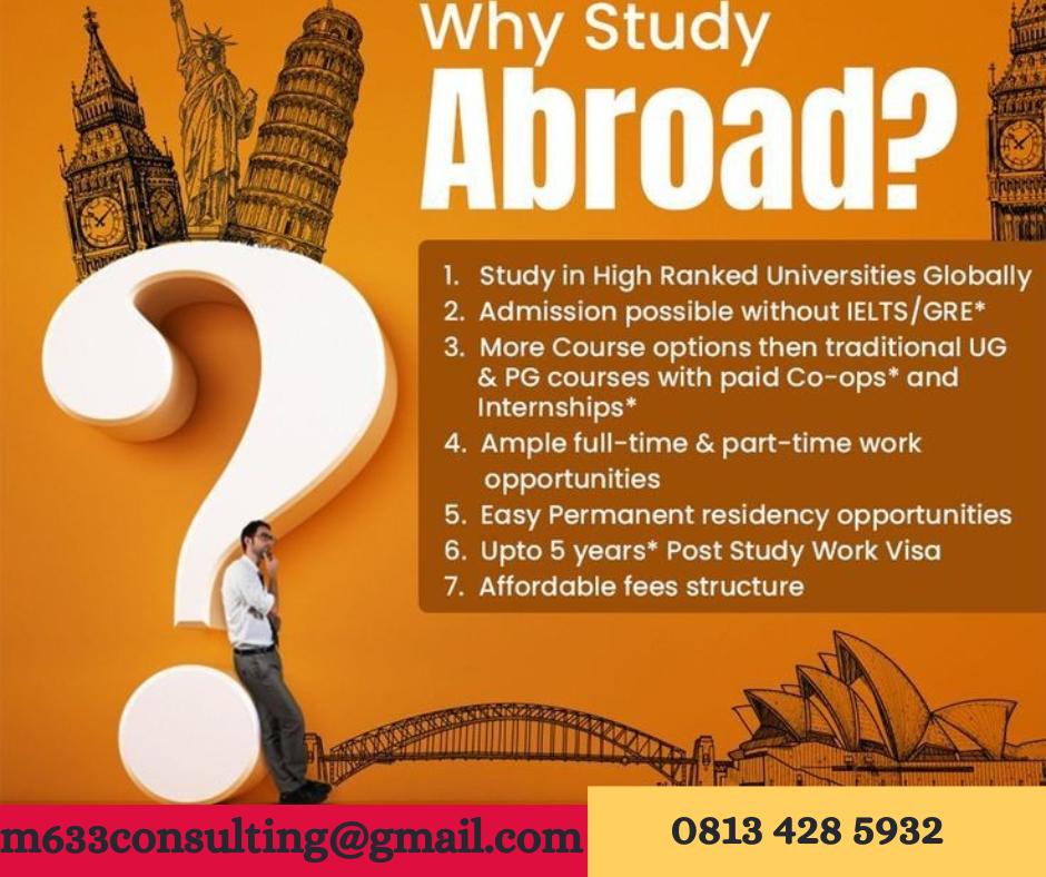 Do you know the best route to travel abroad is through study visa? 
But you ASK WHY STUDY ABROAD?
#studyabroad #workabroad #japa #visasuccess #University #education #canadianvisa #ukvisa #colleges #StLawrenceCollege #admissions M633 Consulting Ltd