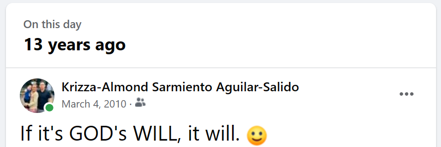 dockrizzaalmond's tweet photo. Facebook status ko 1 day after ng MARCH 2010 MTLE. Hahaha.
5 days after, God revealed HIS WILL.
KAYA, ILABAN NIO NA YAN.
The only way you can get it is to go for it.
KASAMA MO SI LORD.
AT WILL NIYA ANG MANGYAYARI.
MAGTIWALA KA.
#HappyReadyRMTNiLord
#FutureSecuredKayLord https://t.co/6Ja7caC54g