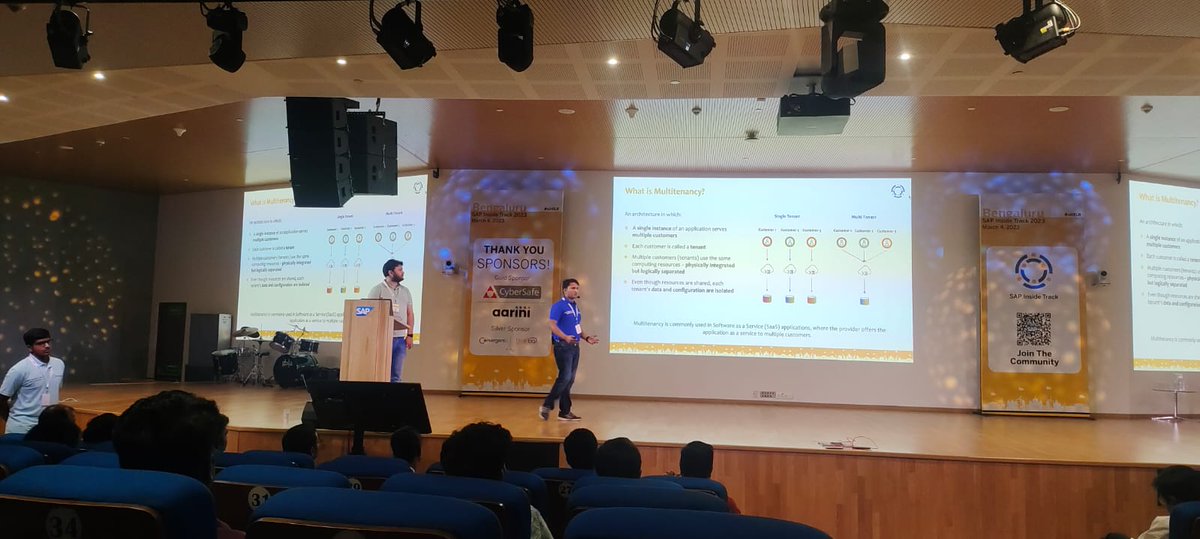 Thank you <a href="/lalitmohan7443/">Lalit Mohan</a> and <a href="/tweet_AjitKP/">Ajit Kumar Panda</a> for sharing your expertise on #SaaS #appdevelopment using #SAPCAP on #SAPBTP CloudFoundry to #SAPCommunity during #sitBLR happening at <a href="/saplabsindia/">SAP LABS INDIA</a> 

<a href="/gangadharansind/">Sindhu Gangadharan</a> <a href="/anzieee/">Mohammed Anzy S</a>  <a href="/findingabhi/">Abhishek Chatterjee</a> <a href="/maheshk_p/">Mahesh Palavalli</a> <a href="/AarifRao/">Mohammad A K Rao</a> <a href="/anirban_dgm/">Anirban Majumdar</a>