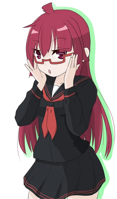 両手でメガネを上げるりょく(廿△廿)<たまにはメガネをくいってするじゃん#ケムリクサ #irodori 