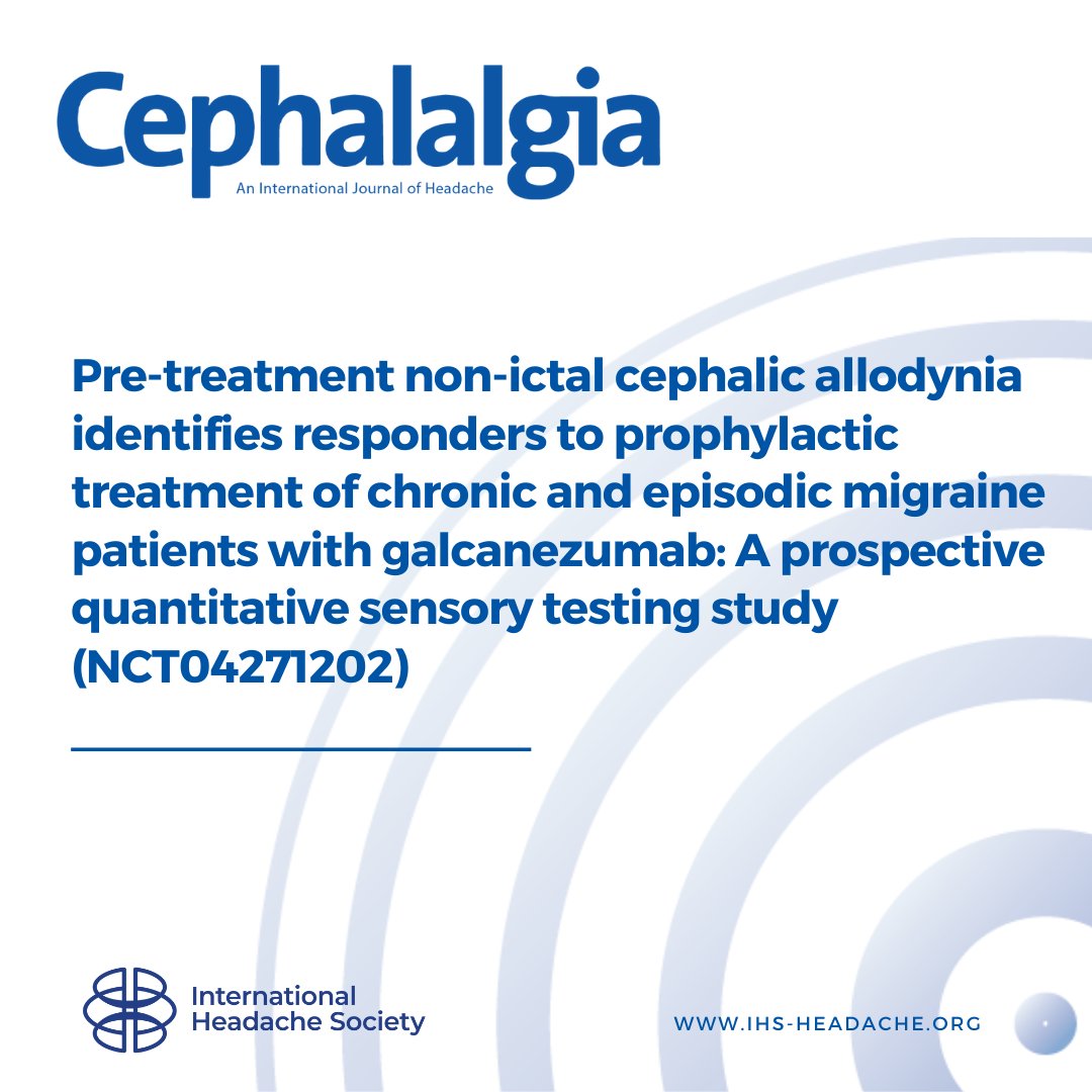 "Non-ictal cephalic allodynia can be used to predict galcanezumab responders with nearly 80% accuracy and galcanezumab non-responders with nearly 85% accuracy". Find out more at: doi.org/10.1177/033310…
#migraine #headache #ichd3matters