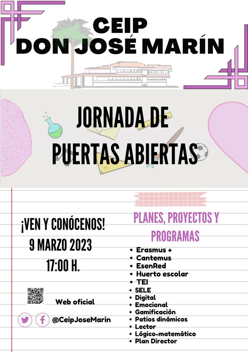 El jueves tenemos una CITA. Os invitamos a la Jornada de Puertas Abiertas que tendrá lugar el próximo 9 de marzo a las 17:00 horas en el CEIP Don José Marín para que nos conozcas mejor. ¡No te lo pierdas!