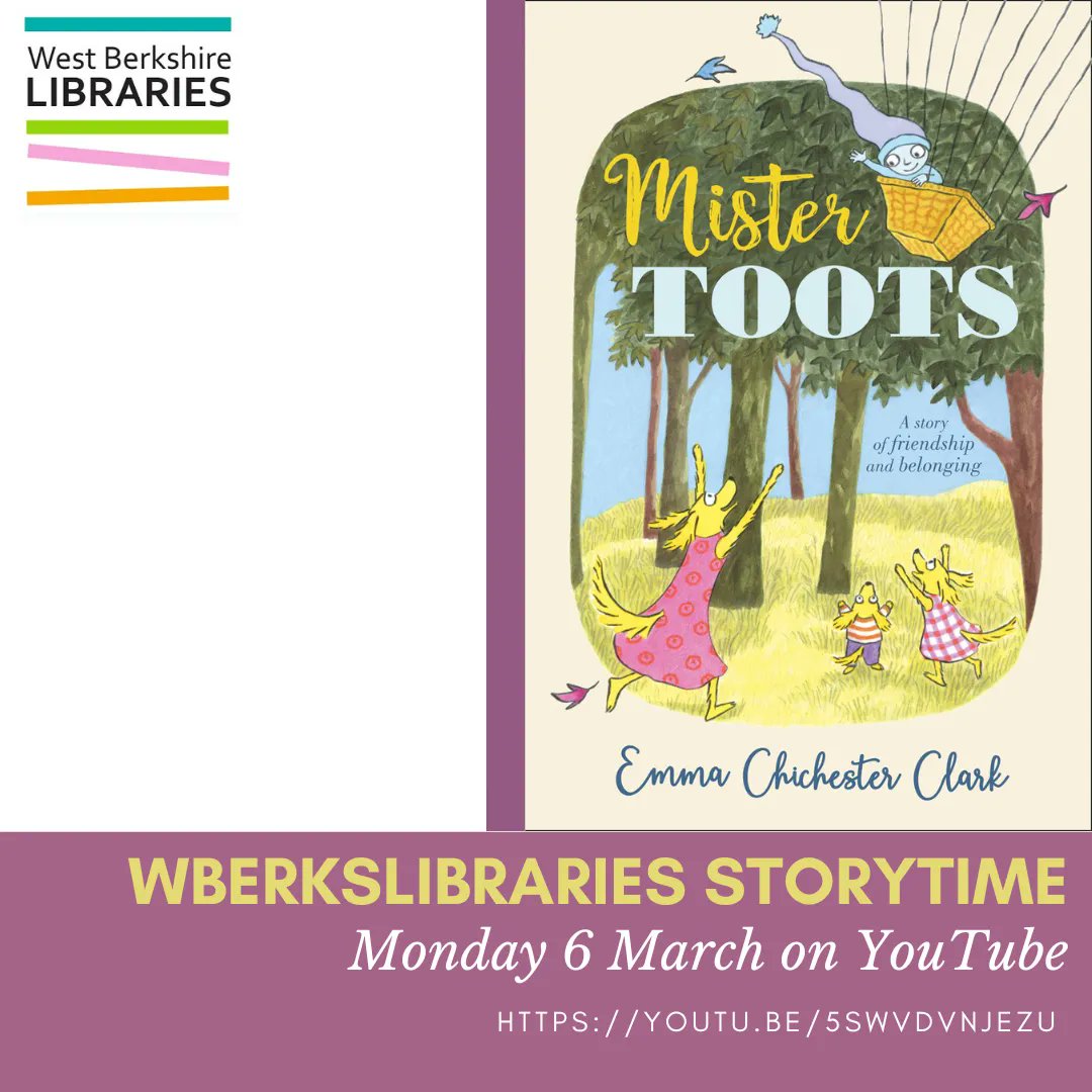 Join us on Monday for another #WBerksLibraries online Storytime.

Come and hear Diane from Newbury Library reading 'Mister Toots' written and illustrated by Emma Chichester Clark.

Recorded with permission from 
<a href="/HarperCollinsCh/">HarperCollins Children's Books</a>