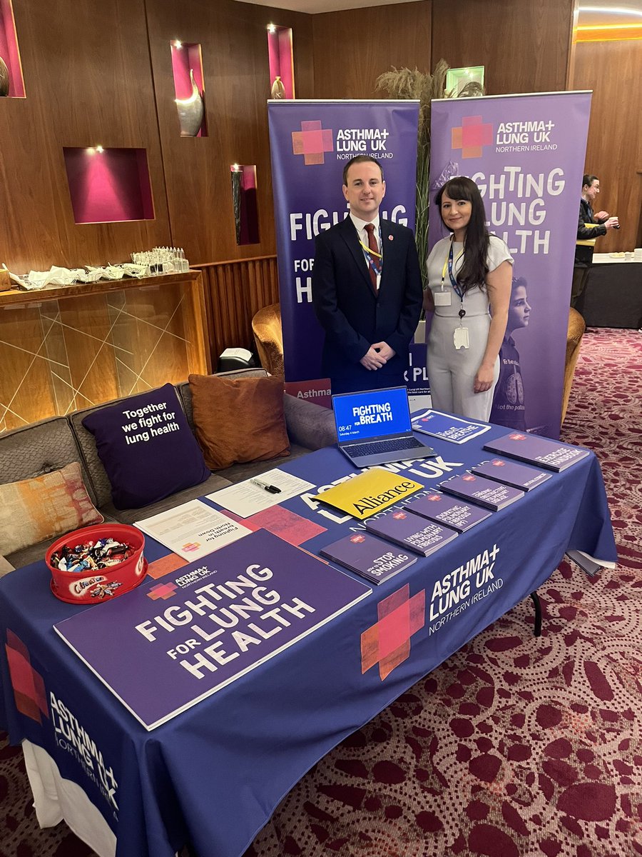 Our team are at #APNI23, ready to talk about the need of a #LungHealthStrategy & #CleanAirAct 

We’ll look forward to meeting all elected reps today and hope you can join us in delivering a healthier future for everyone in Northern Ireland! 🫁