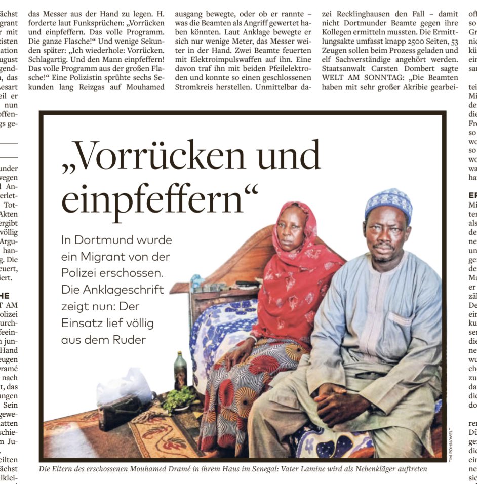 Tim Röhn (@Tim_Roehn) on Twitter photo 2023-03-04 09:12:45 Mouhamed Dramé griff Polizisten an und wurde folgerichtig erschossen - das war die Erzählung der Polizei nach dem Tod des 16-Jährigen im August in Dortmund. Doch offenbar war es ganz anders. @AlexanderDinger liegt die Anklageschrift vor. Exklusiv in @WELTAMSONNTAG. // @welt Mouhamed Dramé griff Polizisten an und wurde folgerichtig erschossen - das war die Erzählung der Polizei nach dem Tod des 16-Jährigen im August in Dortmund. Doch offenbar war es ganz anders. @AlexanderDinger liegt die Anklageschrift vor. Exklusiv in @WELTAMSONNTAG. // @welt