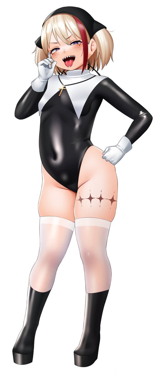 ギザ歯スプタン丸眼鏡厚底ブーツ白ニーハイ白グローブテカテカ服装その他なメスガキシスター楽描き塗り 