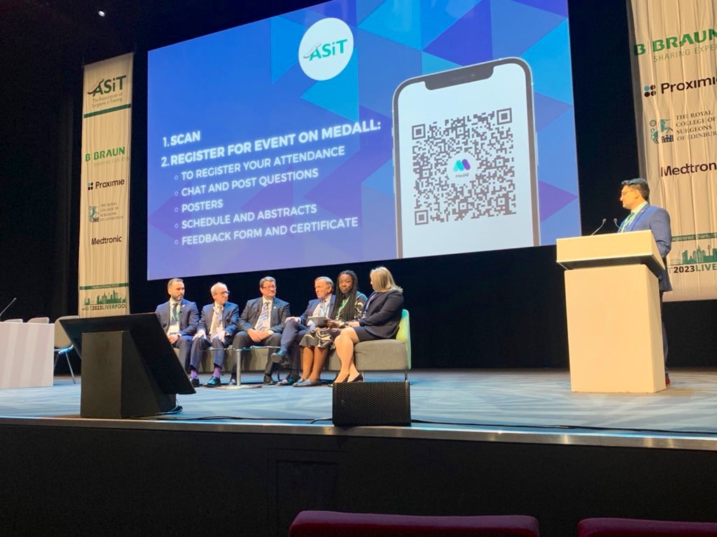 RCSnews's tweet photo. #ASIT2023 kicking off with the President’s Q&amp;A! @mortensen_neil highlighting more surgical hubs and more opportunities for training as a key priority for the College supporting trainees. https://t.co/wcqef30QeI