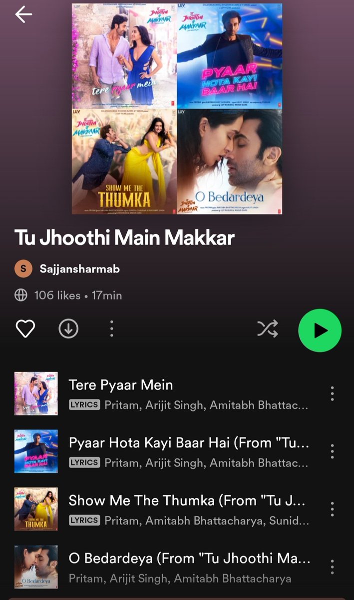 #TuJhoothiMainMakkar music album>>>>>>>>>
#ShraddhaKapoor #RanbirKapoor #pritam #ArijitSingh #Bollywood #BollywoodNews #music #bollywoodmusic