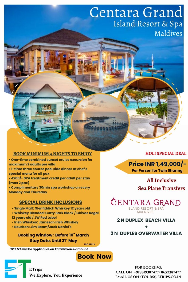 Centara Grand Island Resort & Spa Maldives
#centaragrandresort #maldives #luxurystays #HoliOffer #etrips #flightbooking #HotelBookings #tourpackages #booknow #travelupdate #travelnews #maldivesresorts #maldivesislands #maldivesbeach