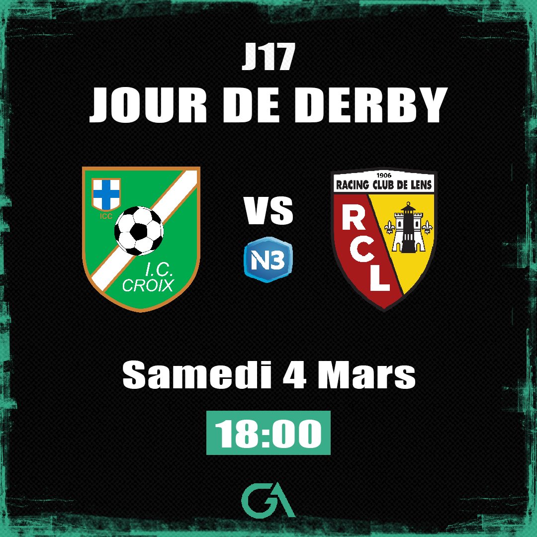 ⚽️ | J17
🆚 | <a href="/IcCroixOfficiel/">IRIS CLUB DE CROIX FOOTBALL</a> 
📍 | Campus Henri Seigneur
🕖 | 18:00