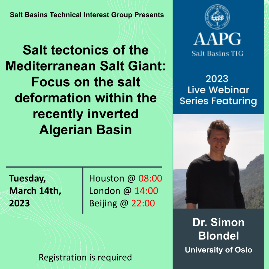 AAPG Salt Basins TIG (@aapgsaltbasins) on Twitter photo Happy #SaltSaturday! Our next webinar will take place on the 14th of March, with <a href="/SeismicSimon/">Simon Blondel</a> who will take us on a tour of the recently inverted Algerian Basin in the Mediterranean!
Register here for the webinar: aapg.zoom.us/webinar/regist… Happy #SaltSaturday! Our next webinar will take place on the 14th of March, with <a href="/SeismicSimon/">Simon Blondel</a> who will take us on a tour of the recently inverted Algerian Basin in the Mediterranean!
Register here for the webinar: aapg.zoom.us/webinar/regist…