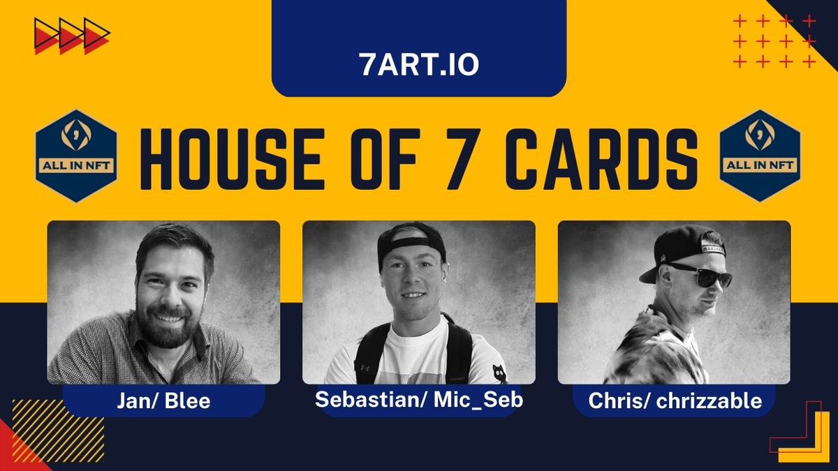 7art_io's tweet image. GM #7art fans and good start into your Weekend.☕️☀️
Time for another Special #podcast Episode and after long time the 3 Founders of @ALLINNFT77 are back🎙️  Everything About our new #web3 #art Platform and the #nft project „House of 7 Cards“
Next mint will start tomorrow.12pm cet