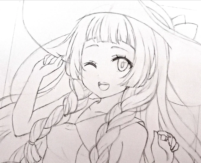 私の絵柄でリーリエちゃん描いたらどうなるかと思ったけど、こうなりました!!ポケはデフォ絵がデフォルメ強いからどうでしょう下書き写メ経過 