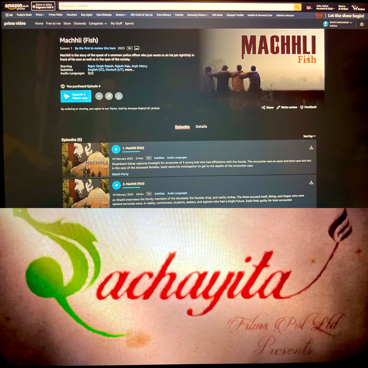 Watching #Machhli but @primevideouk #amazonprime it's been amazing 😊👏🏻
Congratulations to the team 😍🙏🏻 @Animeshverma06 @ArchanaTaide
#rachayitafilms @ashish30sharma 
#MachhliStreaming #RachayitaFilms #webseries #AnimeshVerma #ArchanaTaide #AashieshSharrma