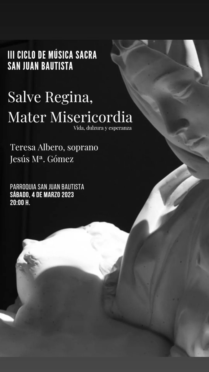 TERESALBERO's tweet photo. Hoy en San Juan de Alicante a las 20:00 h abrimos el Ciclo de Música Sacra. Feliz por compartir de nuevo escenario con mi querido Jesús María Gómez. https://t.co/u7QZEmmPbF