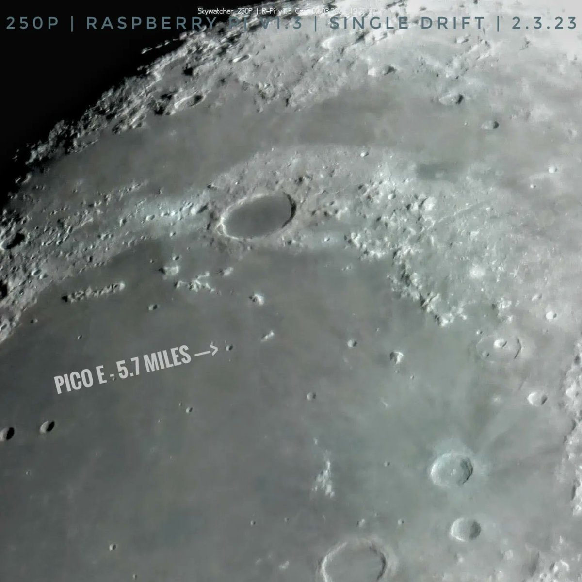 mrajanderson's tweet image. @Raspberry_Pi finding Pico (craters and a mountain) on the Moon.