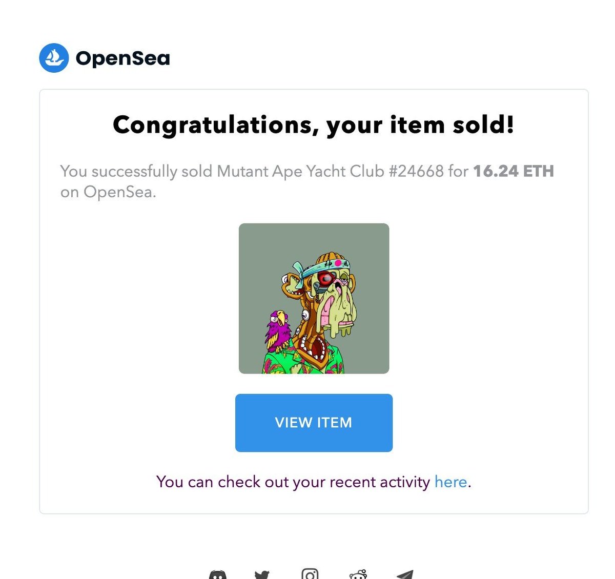 Just sold one of my MAYC for 16 ETH

Giving away 1 ETH to a random person. 

Just follow and retweet to join. ⏱24 hrs