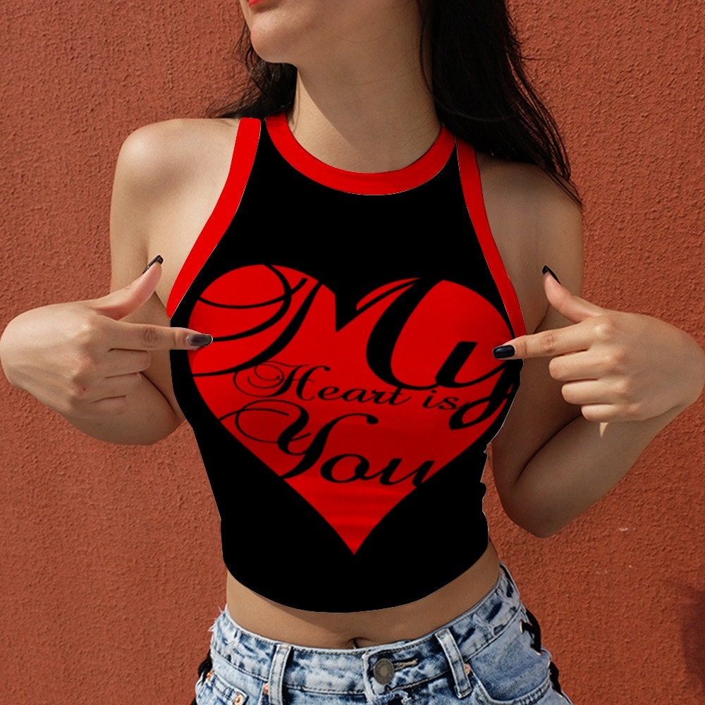 Excited to share the latest addition to my #etsy shop: MY HEART Crop Top etsy.me/3meustZ #black #red #bohohippie #no #halter #recycledpolyester #solid #croptop #blacktop