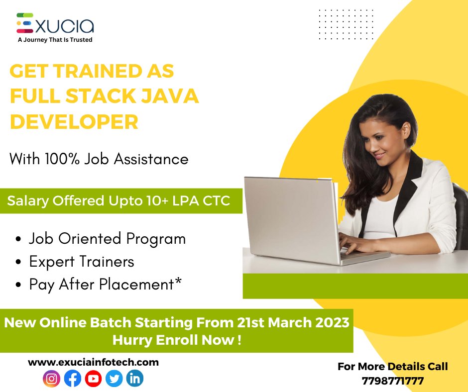 InfotechExucia's tweet image. Are you prepared to launch your IT career?
Join the 100% Placement Assistance Program for Full Stack Java!

Hurry Batch Starting from 21st March 2023. 

#exucit #ITtrainingandplacement #besttraininginstitute #ITcourses #softwaredeveloper #onlinetraining #training #ITtutorial
