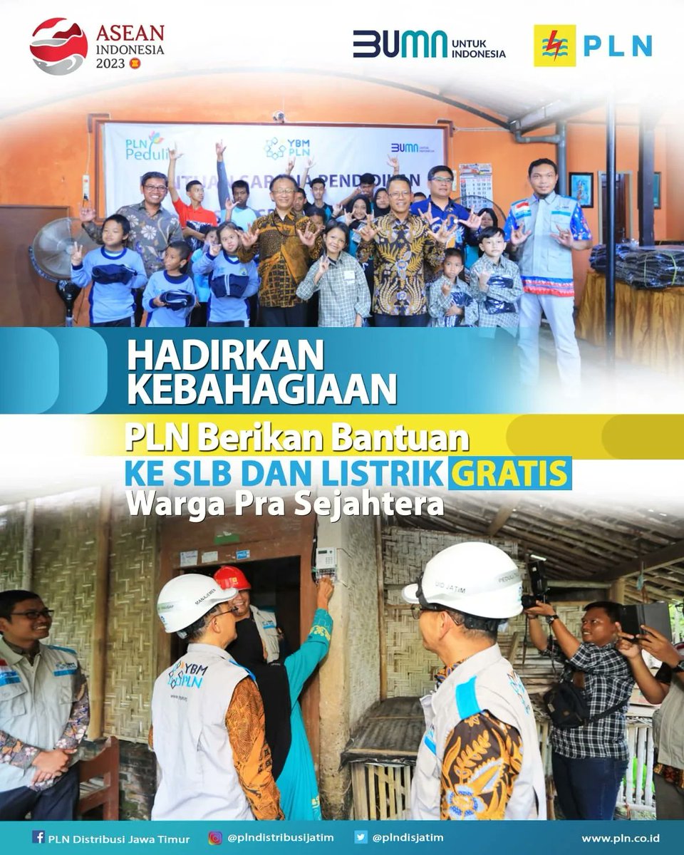 plndisjatim's tweet photo. Hadirkan Kebahagiaan, PLN Berikan Bantuan ke SLB dan Listrik Gratis Warga Pra Sejahtera

Konsisten peduli dalam permasalahan sosial di masyarakat, PT PLN (Persero) salurkan bantuan sarana dan peralatan pendidikan untuk Sekolah Luar Biasa (SLB) PGRI Gondang https://t.co/r2JcoSd9H3