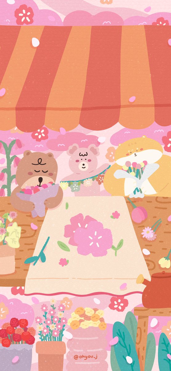 gather some lovely blooms and join our cute friends in their little floral arrangement booth just in time to welcome spring ʕ✿˵ᵔﻌᵔ˵ʔ♡

u may also download them through my link in bi🌸

#digitalwallpaper #cuteart #spring