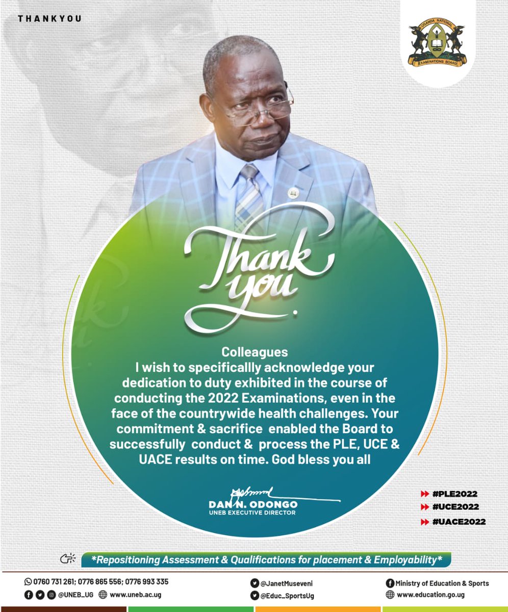 UNEB_UG's tweet photo. We pay tribute to everyone who has been part of the long journey since the registration of the 2022 candidates, the preparations, field conduct of the exams, the marking, quality assurance &amp; finally the successful &amp; timely release of all the results.
1/3 https://t.co/hBFj5pi1CC