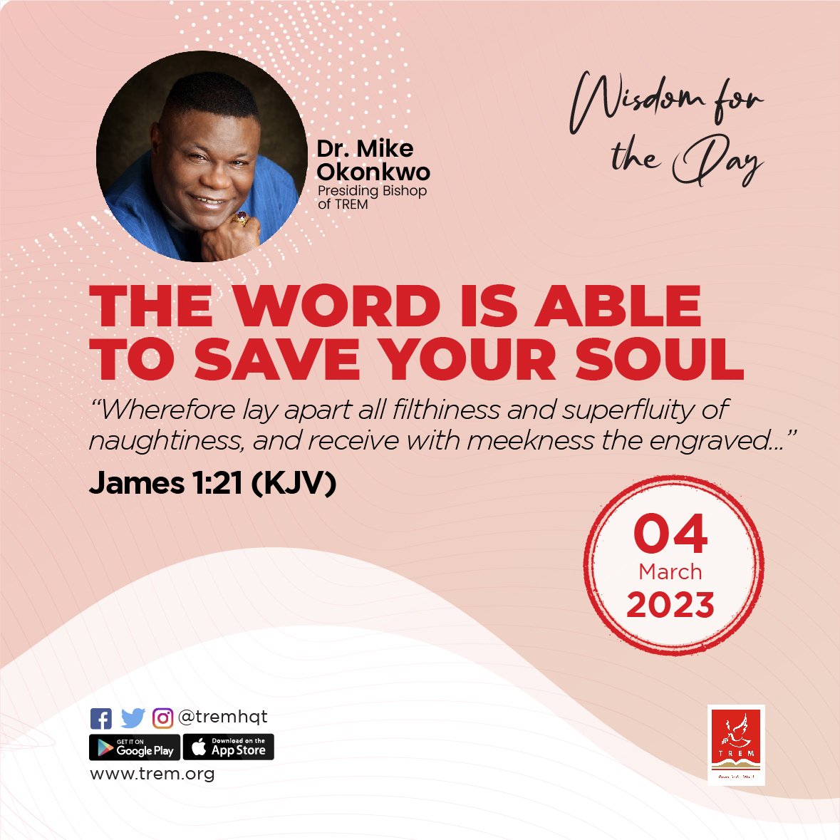 tremhqt's tweet photo. THE WORD IS ABLE TO SAVE YOUR SOUL
“Wherefore lay apart all filthiness and superfluity of naughtiness, and receive with meekness the engraved word, which is able to save your souls.”
James 1:21 (KJV)
READ MORE: https://t.co/rTh8l0zK1H
#TREM #WFTD #dailydevotional🙏 https://t.co/0u07sw1rqZ