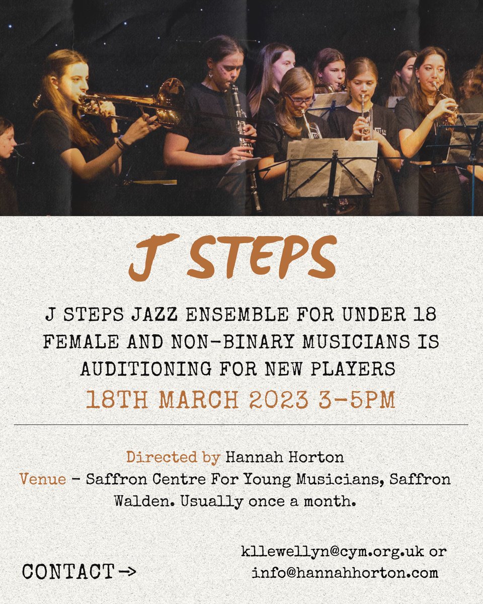 We are recruiting. If you’d like to know more get in touch! Directed by @HannahHortonSax and held at @Saffroncym #jazzfutures #girlsinjazz #womeninjazz #talent #inspire @WomeninJazzMed2 @Jazzwise @HodgkinsChris @daniraestar