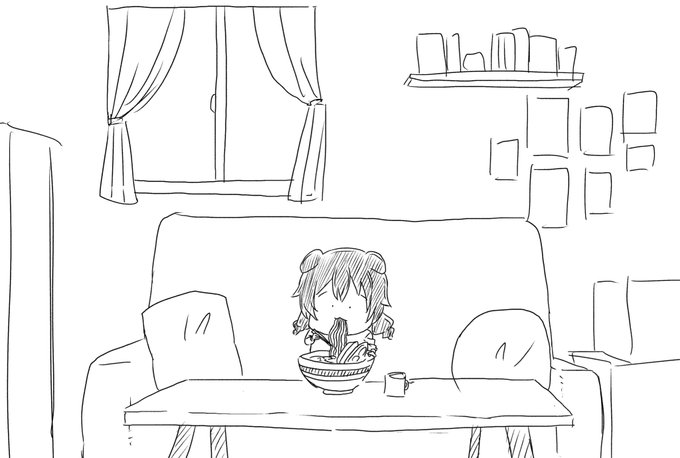 ラーメンを食べる戌神さま 