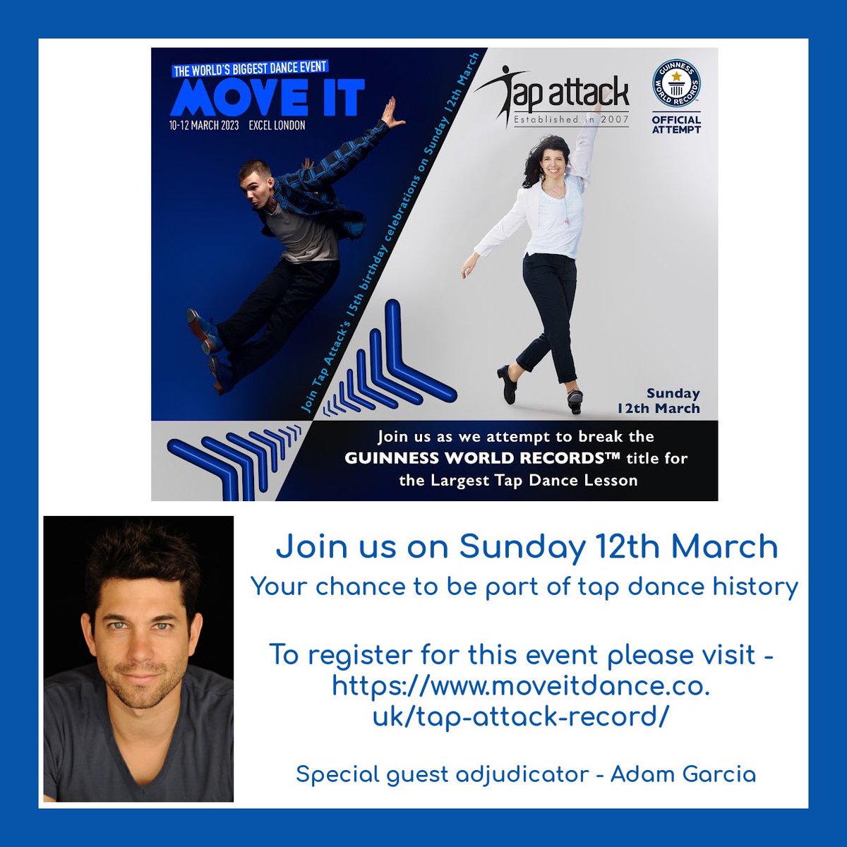 TapAttack's tweet image. Come and join us next week @MOVEITSHOW and join in a Guinness World Record Attempt! #tapdance #London #guinnessworldrecordattempt @ThatAdamGarcia @arlenephillips @bonnie_langford