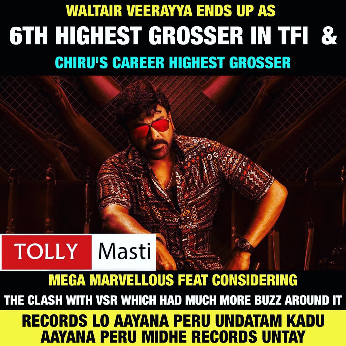 #MegastarChiranjeevi Mass 😎
#WaltairVeerayya #RaviTeja #shruthihassan 
Follow us 👉 @tollymasti