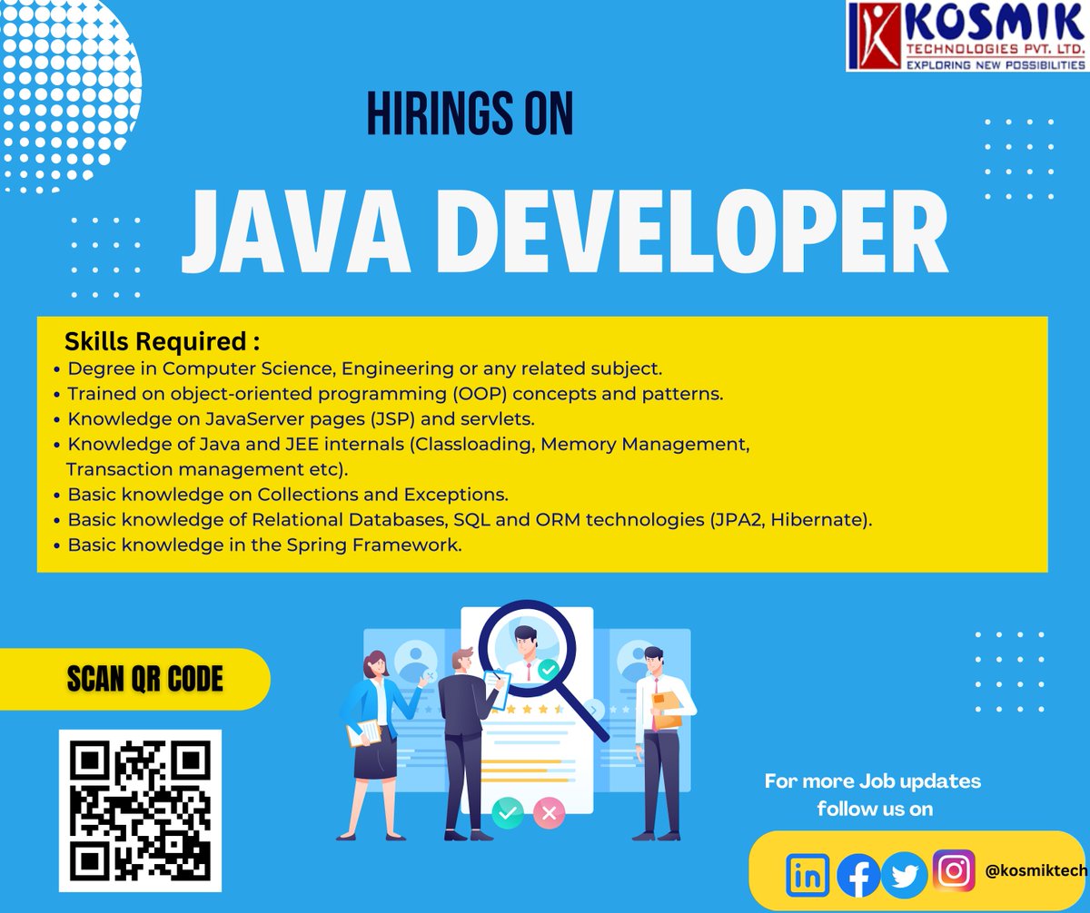 Kosmikteck's tweet photo. OPENINGS ON JAVA DEVELOPER
#openings #java #JAVADeveloper #itjobs #javajobs #jobsearch
#JavaWalkin #JobSupport #JAVA #javaprogramming #javascript
#HyderabadITJobs #jobs #jobs2022 #kosmik #JobsNearMe #developerjobs #fullstackdeveloper #corejava #jobalert #jobsearch #jobs https://t.co/kqJVQnzbvT