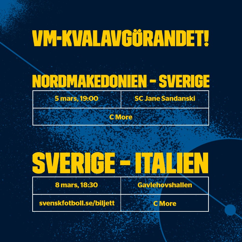 svenskfotboll's tweet photo. Nu avgörs VM-kvalets Main Round för 𝗳𝘂𝘁𝘀𝗮𝗹𝗵𝗲𝗿𝗿𝗮𝗿𝗻𝗮 – där en plats i Elite Round står på spel 👏🔥

𝟱 𝗺𝗮𝗿𝘀 | 🇲🇰🆚🇸🇪
𝟴 𝗺𝗮𝗿𝘀 | 🇸🇪🆚🇮🇹