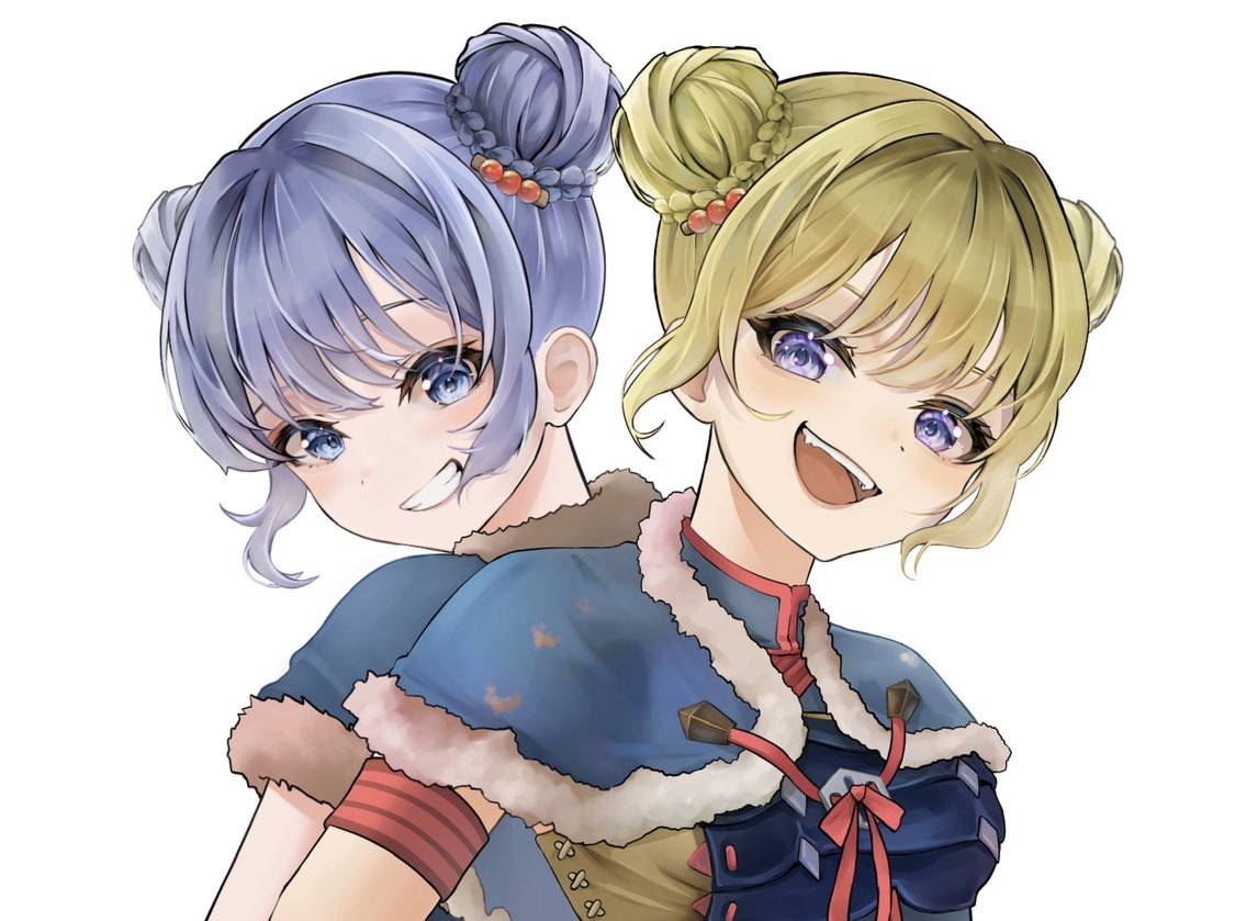 double bun multiple girls hair bun 2girls smile blue eyes blonde hair  illustration images