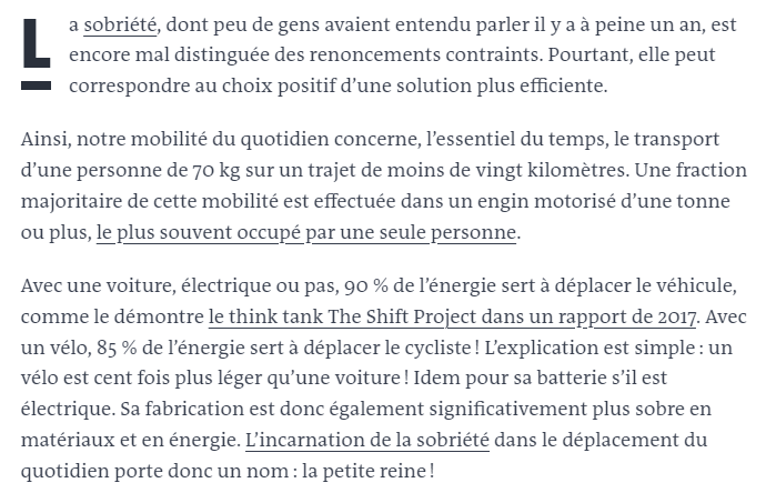 Chers <a href="/Elisabeth_Borne/">Élisabeth BORNE</a> <a href="/ChristopheBechu/">Christophe Béchu</a> <a href="/CBeaune/">Clément Beaune</a> <a href="/AgnesRunacher/">Agnès Pannier-Runacher 🇫🇷🇪🇺</a> <a href="/AOC1978/">Amélie Oudéa-Castéra</a> <a href="/RolandLescure/">Roland Lescure</a> !
<a href="/FUB_fr/">FUB</a> et <a href="/theShiftPR0JECT/">The Shift Project</a> lancent un appel : 🚲 PEUT et DOIT redevenir un transport de masse. ➡️L'Etat doit investir 2,5 milliards €!
#sobriété #emploi #santé⤵️⤵️
lemonde.fr/idees/article/…