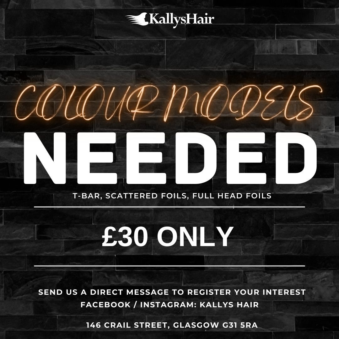 KallysHair Academy needs Colour Models. Send a DM to register your interest. Cuts not included. Location; KallysHair, Glasgow.