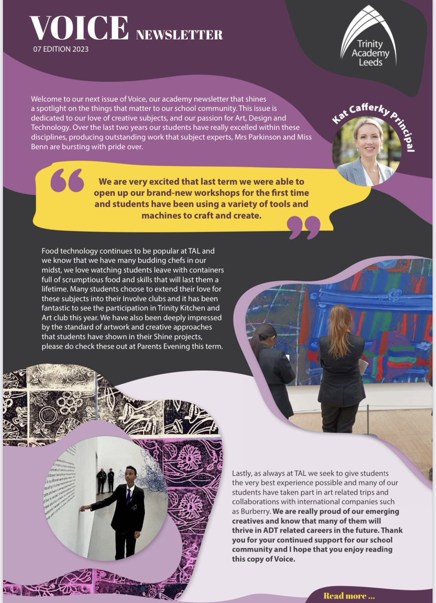 TrinityAcademyL's tweet photo. Check out our latest newsletter, VOICE! Thank you to the wonderful @TAL_ADT faculty. 💜🌟 https://t.co/9NwMqgMvWm https://t.co/2NwoEUzMkO