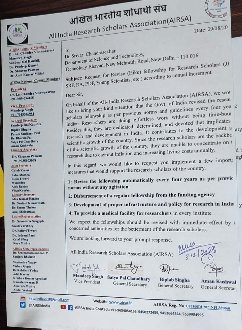 All India Research Scholars Association (@airsaindia) on Twitter photo #Hike_in_fellowship_22
शोध छात्रों की समस्याएं क्या हैं।👇
m.facebook.com/story.php?stor…
<a href="/dpradhanbjp/">Dharmendra Pradhan</a> <a href="/EduMinOfIndia/">Ministry of Education</a> <a href="/IndiaDST/">DSTIndia</a> <a href="/IndianExpress/">The Indian Express</a> <a href="/smritiirani/">Smriti Z Irani</a> <a href="/the_hindu/">The Hindu</a> <a href="/TheLallantop/">The Lallantop</a> <a href="/Xpress_edex/">Edex - The New Indian Express</a> <a href="/timesofindia/">The Times Of India</a> <a href="/thewire_in/">The Wire</a> <a href="/TheQuint/">The Quint</a> <a href="/srivaric/">chandra Srivari</a> <a href="/DrJitendraSingh/">Dr Jitendra Singh</a> <a href="/mamidala90/">Mamidala Jagadesh Kumar</a> <a href="/09seemasharma/">Seema Sharma</a> #Hike_in_fellowship_22
शोध छात्रों की समस्याएं क्या हैं।👇
m.facebook.com/story.php?stor…
<a href="/dpradhanbjp/">Dharmendra Pradhan</a> <a href="/EduMinOfIndia/">Ministry of Education</a> <a href="/IndiaDST/">DSTIndia</a> <a href="/IndianExpress/">The Indian Express</a> <a href="/smritiirani/">Smriti Z Irani</a> <a href="/the_hindu/">The Hindu</a> <a href="/TheLallantop/">The Lallantop</a> <a href="/Xpress_edex/">Edex - The New Indian Express</a> <a href="/timesofindia/">The Times Of India</a> <a href="/thewire_in/">The Wire</a> <a href="/TheQuint/">The Quint</a> <a href="/srivaric/">chandra Srivari</a> <a href="/DrJitendraSingh/">Dr Jitendra Singh</a> <a href="/mamidala90/">Mamidala Jagadesh Kumar</a> <a href="/09seemasharma/">Seema Sharma</a>