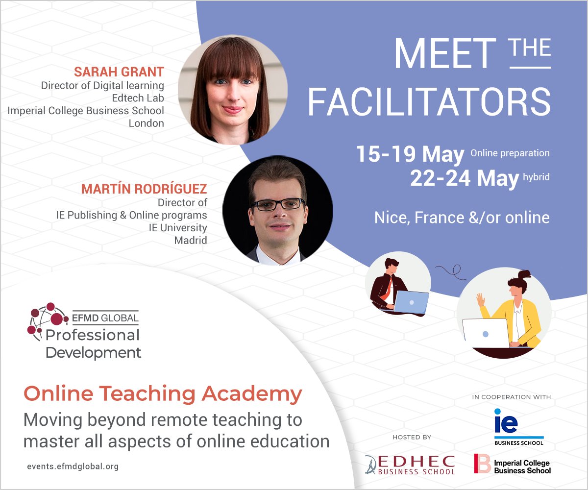 EFMDNews's tweet photo. 💻 Are you interested in high-quality online teaching? We invite you to join us on 9 March for a free information session with our facilitators about the Online Teaching Academy that will take place in May.  Register here 🔗 https://t.co/KNLQ1xZ5NN 

#EFMDota #onlineteaching https://t.co/y3awvbxtrX