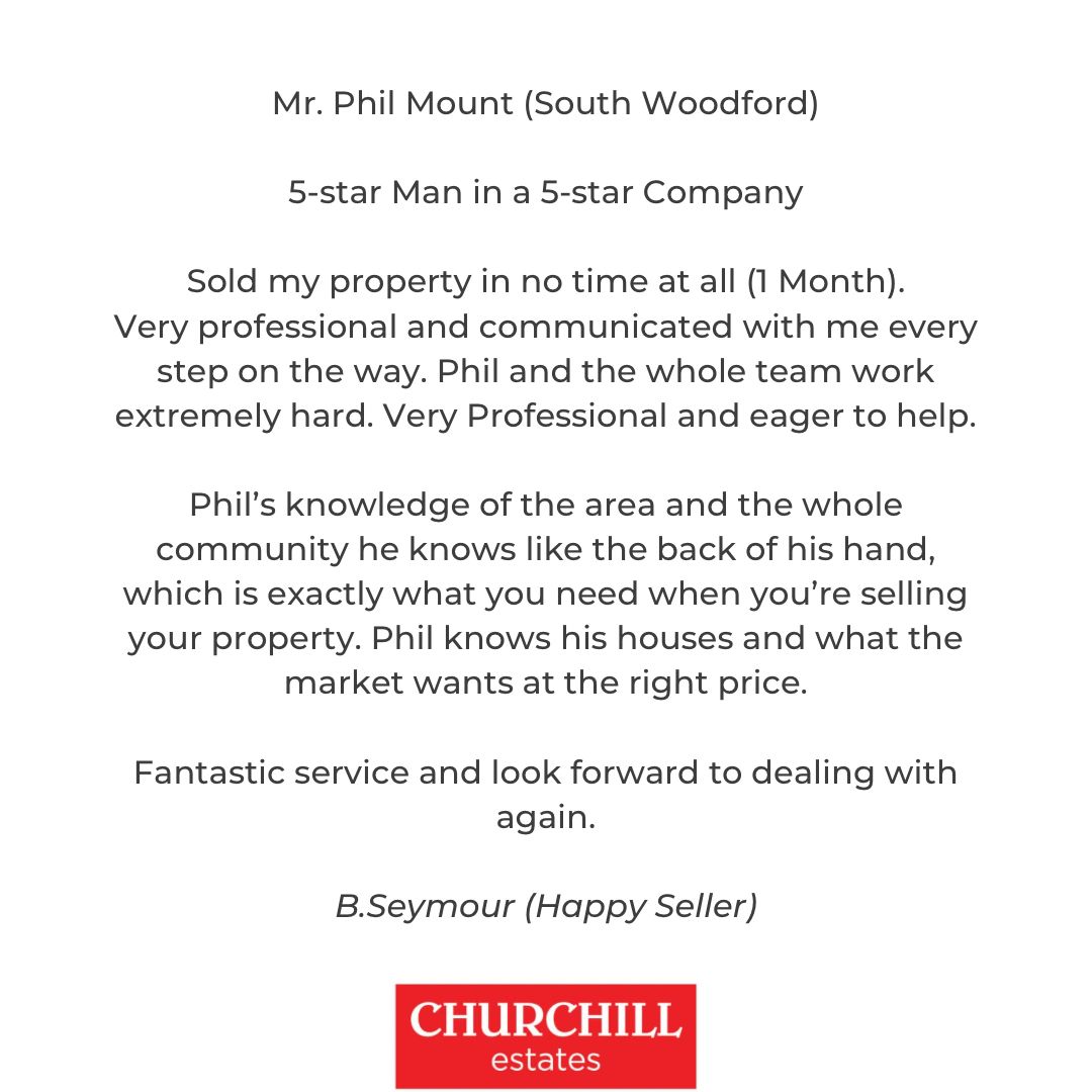 No photos, graphics or captions required - the words are enough ❤️

Well done South Woodford team

#review #reviews #feedback #happyclient #happyvendor #happybuyer #sellinghomes #sellinghouses #southwoodford #woodford #churchillestates