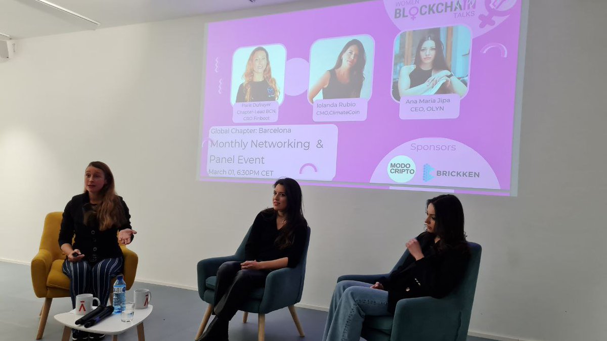 [1/2] This last Wednesday <a href="/moonlorian/">Moonlorian</a> attended to the Women in Blockchain Talks from <a href="/WiBTalks/">WiBT - Women in Blockchain Talks</a>, a monthly networking event in #Barcelona, sponsorized by <a href="/Brickken/">Brickken</a> and #MODOCRIPTO 💜