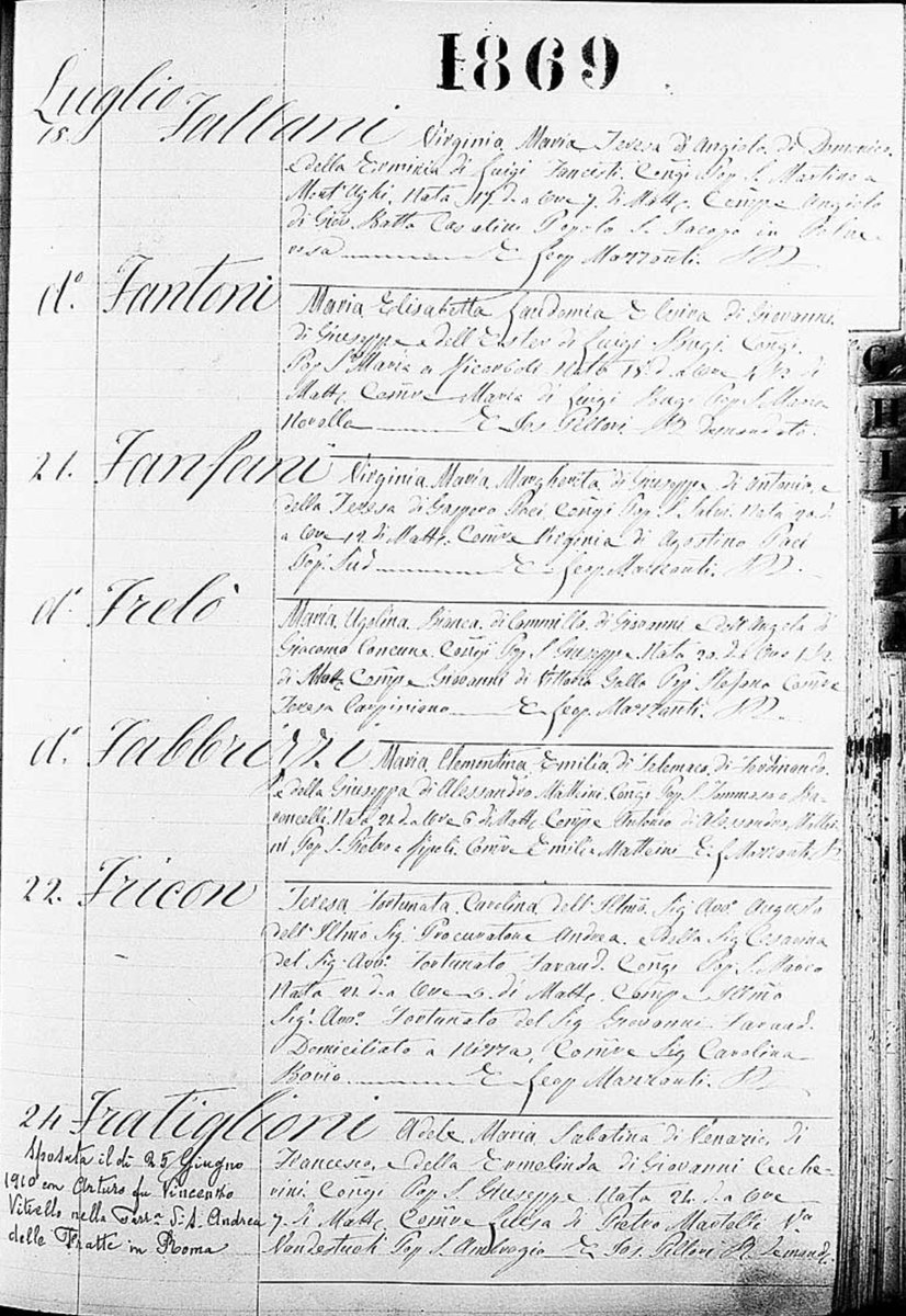 ElenaCartier's tweet photo. La madre di Elena Cartier (Francesca Bertini) si chiamava Adele Maria Fratiglioni, nata a Firenze il 24 luglio 1869, sposata il 25 giugno 1910 con Arturo Vitiello.
(Documento dall'Archivio storico delle fedi di battesimo. Opera di Santa Maria del Fiore, Firenze) https://t.co/aGaMwZeshi