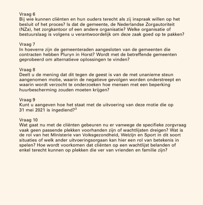Afgelopen week stelde ik deze Kamervragen over de plannen voor gedwongen verhuizing. 

Want waar moeten deze bewoners naartoe? En hoe staat het met de uitvoering van onze unaniem aangenomen motie die vraagt om huurbescherming voor mensen met een beperking 👇🏼